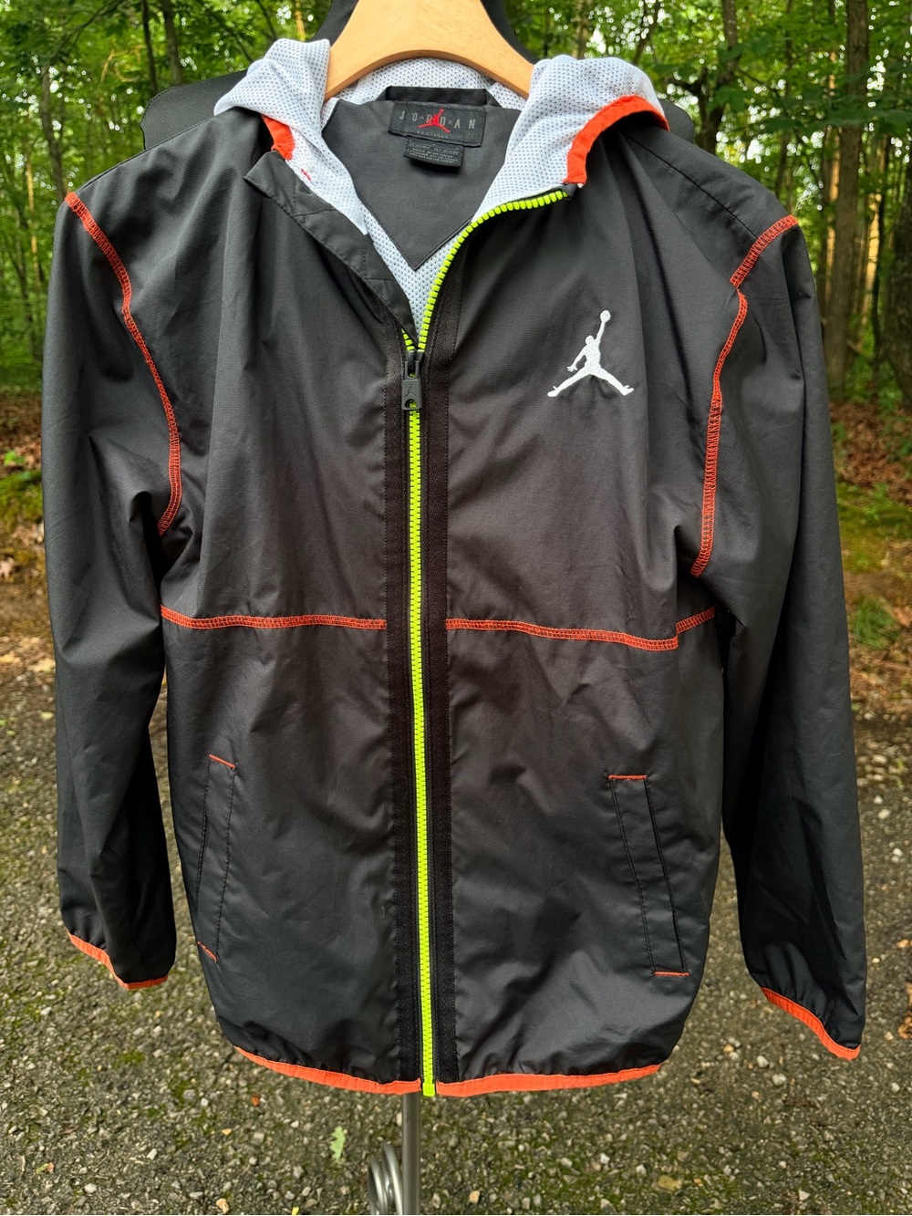 Jordan Youth Black Jacket with Neon Yellow-Green Zipper and Red Accents